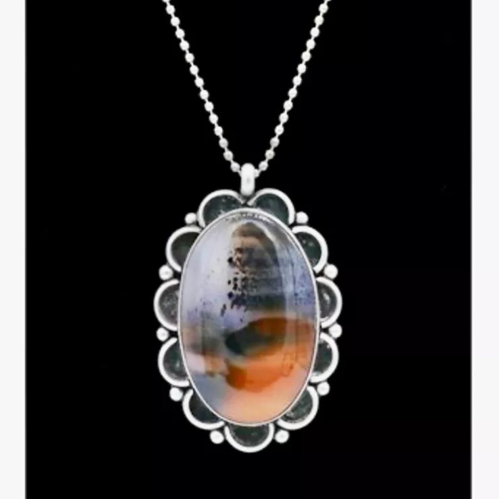 Montana Moss Agate 925 Sterling Silver Pendant Necklace 30" - Picture 2 of 9